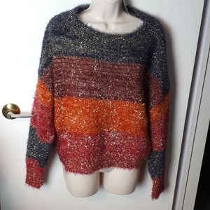 *NEW* FOREVER 21 Fuzzy Metallic Women's Sweater Black/Red/Orange/Pink Mix Small